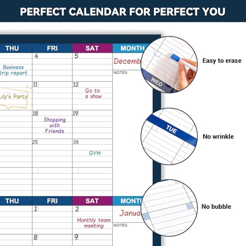 Large Dry Erase Calendar for Wall – Undated 3 Month Wall Calendar, Yearly Wall Calendar Dry Erase, 28" x 40"(Vertical), Reusable Laminated with Round Stickers, Perfect Layout Wall Calendar for Office, Home and Classroom