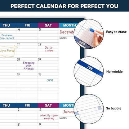Large Dry Erase Calendar for Wall – Undated 3 Month Wall Calendar, Yearly Wall Calendar Dry Erase, 28" x 40"(Vertical), Reusable Laminated with Round Stickers, Perfect Layout Wall Calendar for Office, Home and Classroom