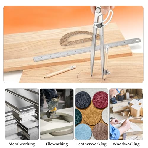 Compass Geometry Tool, Drawing Compass, Professional 12 Inch Large Compass with Wing for Woodworking, 6 Inch Protractor, 12 Inch Ruler, 2 Pencil for Carpenter, Drafting - size: 12 inches+2 Pencils