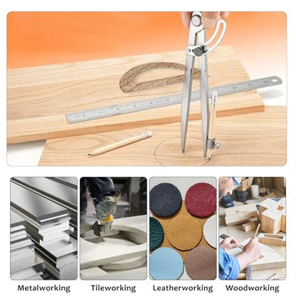 Compass Geometry Tool, Drawing Compass, Professional 12 Inch Large Compass with Wing for Woodworking, 6 Inch Protractor, 12 Inch Ruler, 2 Pencil for Carpenter, Drafting - size: 12 inches+2 Pencils