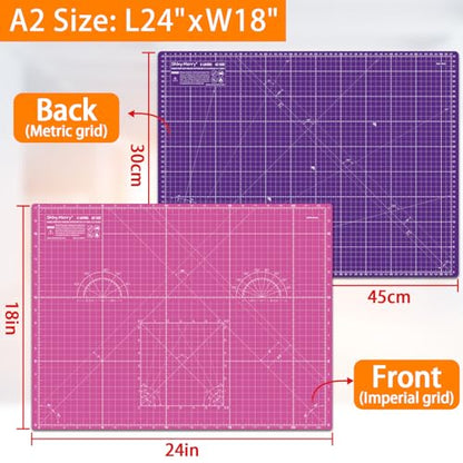 Self Healing Cutting Mat A2 18"x24" – Double Sided 5-Ply Craft Mat for Sewing, Quilting, Fabric, Scrapbooking – Pink/Purple - color: Pink, size: A2 (18" x 24")