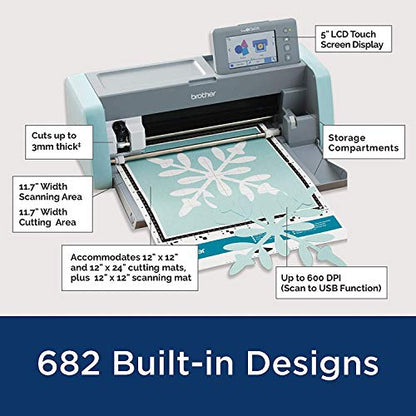 Brother ScanNCut SDX125e DIY Cutting Machine with Scanner, Plus Thin Fabric Auto Blade and Holder, CADXMATF12 Fabric Mat - style: SDX125e + Fabric Kit
