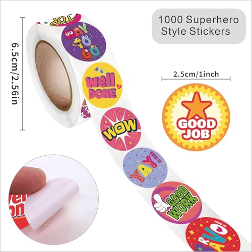 Classroom Reward Stickers for Teachers, 16 Fun Designs, 1000Pcs Praise Motivational Stickers, Classwork Award Stickers, Teacher Supplies for Kids Students School (1 Inch,2 Rolls,Cartoon Style) - color: Cartoon Style
