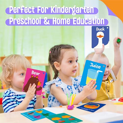 110 PCS Sight Word Flashcards, Double Sided Cards- Alphabet, Foods, Animals, Home Object with 4 Reclosable Rings, Early Learning Tool for Pre-K Kindergarten Toddlers - style: Sight Word