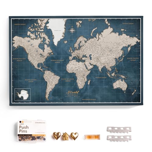 Canvas World Map with Cork Pin Board - English Lettering - Decorative Wall Decoration for All Rooms - Canvas Pictures with World Map Motif (70x50 cm, Pattern 19) - color: Design 19, size: 28" x 20"