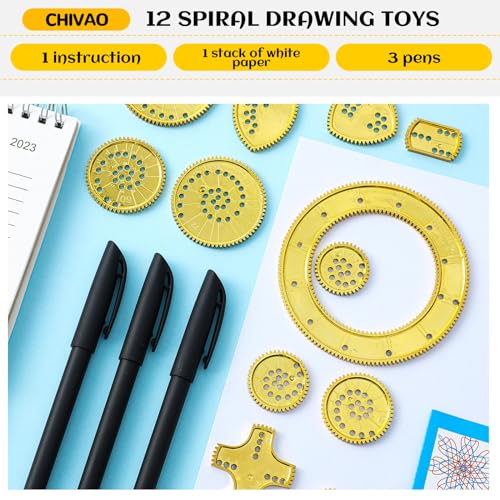 Chivao Spiral Art Kit Circle Stencils Drawing Tool Gear Geometric Ruler Circle Template Drawing Kit Plastic Spiral Curve Stencils with Pens Paper for Back to School Gifts DIY Crafts Sketch(Modern) - style: Contemporary