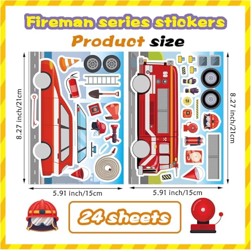 24 Sheets Rescue Vehicle Stickers for Kids, Make Your Own Tow Truck Stickers for Toddlers, Relief Vehicles Theme Sticker for Classroom Teacher Reward(Fire Trucks, Helicopters, Water Trucks) - style: Truck