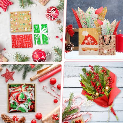 AORZIT 20x20 Inch Tissue Paper - Xmas Gift Wrapping Paper Bulk 50 Pack, 5 Assorted Designs for Gift Wrapping Boxes, DIY Crafts, Birthday & Holiday Decoration