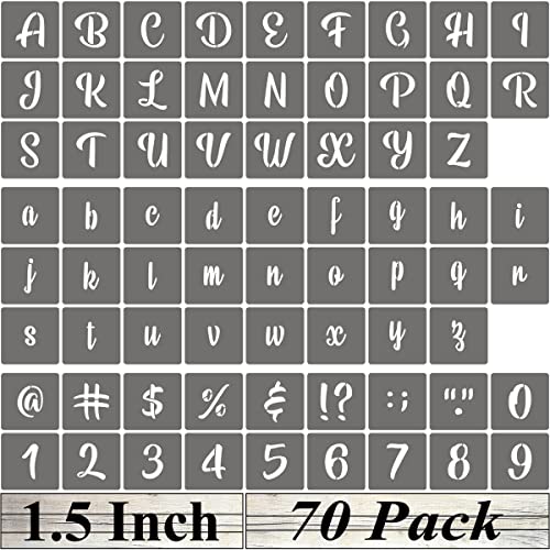 1.5 Inch Alphabet Letter Stencils - 70 Pack Letter Number Stencil Templates with Signs for Painting on Wood, Reusable Calligraphy Letters and Numbers Stencils for Chalkboard Fabric Wood Signs - size: 1.5 Inch