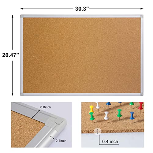 Cork Board Bulletin Board 20 x 30 Inches, Silver Aluminium Framed Corkboard, Office Board for Wall Cork, Large Wall Mounted Notice Pin Board - size: 20" x 30"