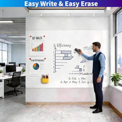 Extra Long Magnetic Dry Erase Whiteboard 50"x18" - Self-Adhesive Flexible Wall Board for Door, Closet, Hallway w/ 11 Markers, 6 Magnets, Eraser & Holder, Ultra Smooth, No Ghosting, Easy Erase - size: 50"x18"