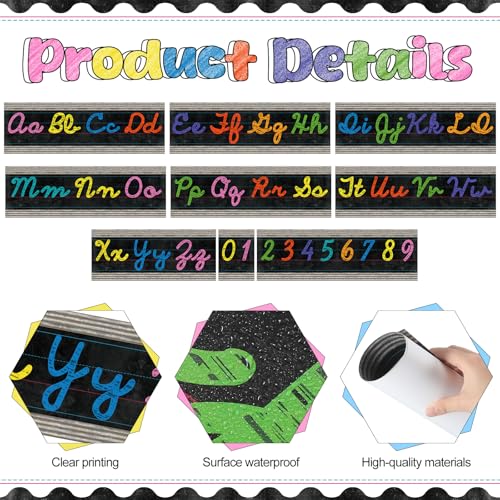 Set of 9 Cursive Writing Bulletin Board Cursive Alphabet Wall Strip for Teacher Supplies, Classroom Teaching Tool, Homeschooling, Kids Education (Vibrant) - style: Vibrant
