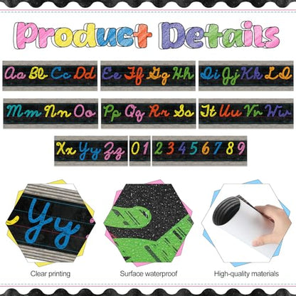 Set of 9 Cursive Writing Bulletin Board Cursive Alphabet Wall Strip for Teacher Supplies, Classroom Teaching Tool, Homeschooling, Kids Education (Vibrant) - style: Vibrant