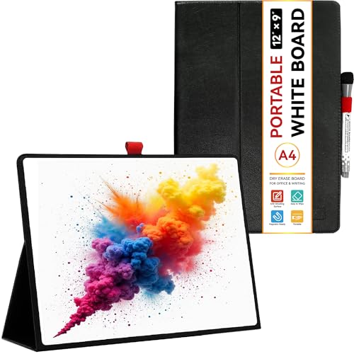 12"x9" Portable White Board with Foldable Stand, A4 Small Whiteboard, Ultra-Smooth Anti-Ghosting Surface, Easy Wipes Dry Erase Board for Office Home School, Includes Marker & Eraser (Black) - color: Black