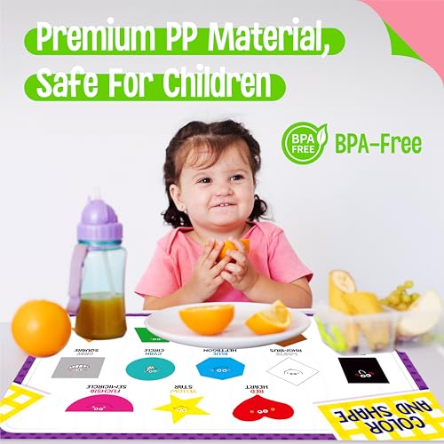 4 Pack Placemats for Kids, Non-Slip Washable Table Mats, Double-Sided Reusable Universe, Alphabet, Numbers, Map of USA & World Educational Placemats for Home, Kindergarten, Classroom, Nursery - style: Basic Cognition-Double-Sided