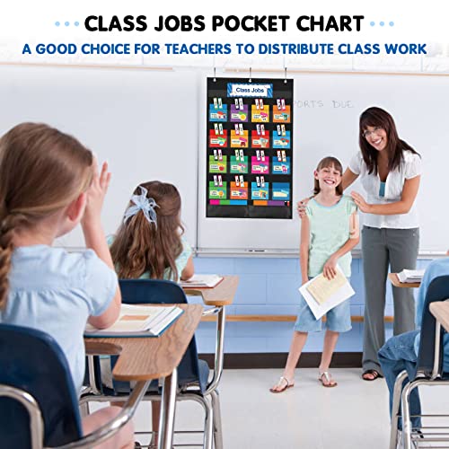 KIKIGOAL Class Jobs Pocket Chart Bulletin Board for School Classroom,Teacher's Helper Classroom Management Educational Pocket Chart (Black) - color: Black