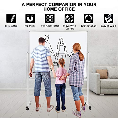 H-Qprobd 60"x48" Mobile Whiteboard Double-Sided Magnetic Dry Erase Board on Wheels - Comercial Rolling White Boards with Sturdy Stand for Home, Office & School - size: 48"W x 74"H