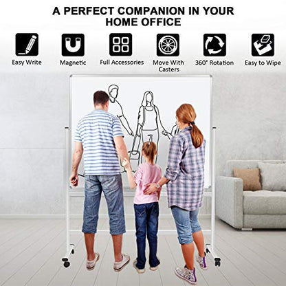 H-Qprobd 60"x48" Mobile Whiteboard Double-Sided Magnetic Dry Erase Board on Wheels - Comercial Rolling White Boards with Sturdy Stand for Home, Office & School - size: 48"W x 74"H