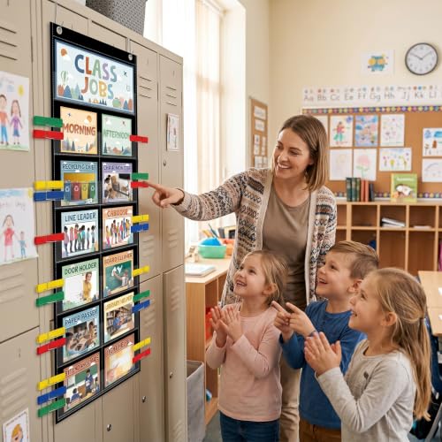 Class Jobs Pocket Chart - Mountain Management Educational Pocket Chart Set with Cards Clips Hooks, Teacher's Helper Classroom Supplies, Back to School Chalkboard Bulletin Board Decor - color: Mountain