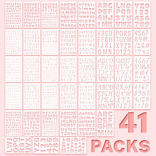 41Pcs Letter Stencils Reusable 1/2,3/4,1,5/4,2Inch Small Plastic Templates for Scrapbook 5 Font Alphabet Number Shape Stencils for Painting Art Crafts Drawing Journal Notebook Fabric Home Decor