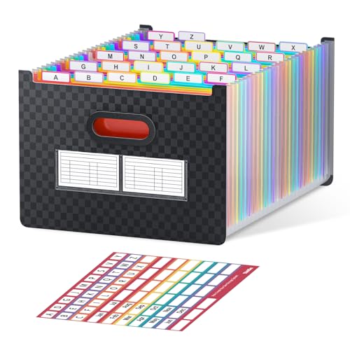 ThinkTex 26 Pockets Expanding File Folder, Upright & Open Top, A-Z Colorful Tabs, Larger Capacity Accordian Folder, Letter/A4 Size for School, Home and Office - color: Matt, size: 26 Pockets