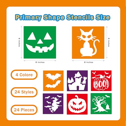 24 Pieces Stencils,Large Drawing Stencils Chalk Template,8 Inches Washable Shape Template Stencils Kit for Crafts,Painting Drawing (Halloween, 8 inch) - color: Halloween