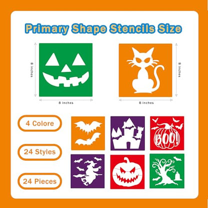 24 Pieces Stencils,Large Drawing Stencils Chalk Template,8 Inches Washable Shape Template Stencils Kit for Crafts,Painting Drawing (Halloween, 8 inch) - color: Halloween