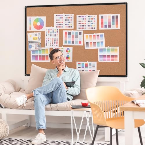 Extra Large Cork Bulletin Board 60" X 48", Black Aluminum Framed 5'x4' Corkboard for Wall, Wall Mounted Notice Pin Board with 18 Push Pins for School, Home & Office - size: 60" x 48"