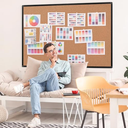 Extra Large Cork Bulletin Board 60" X 48", Black Aluminum Framed 5'x4' Corkboard for Wall, Wall Mounted Notice Pin Board with 18 Push Pins for School, Home & Office - size: 60" x 48"