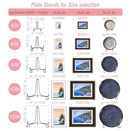 HENABLE 4PCS Premium Black Iron Plate Stands for Display 6 Inch, Decorative Solid Metal Plate Holders for Displaying, Mini Easel, Frame, Book, Card, Plaque, Bowl, Picture Stands for Display - size: 4PCS 6IN