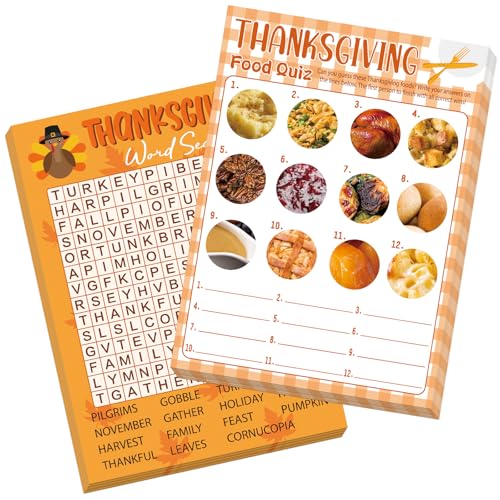COCHIE 30 Players Thanksgiving Games for Family Party Adults Office Large Groups, Word Search Games, Food Quiz Game, Fall Classroom Activities with Answer Key (Thanksgiving B) - style: Thanksgiving B