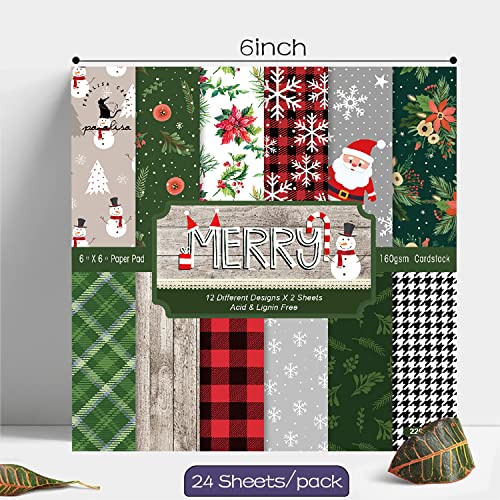 YASMEN Scrapbook Paper Pad 6"×6" - 24 Sheets Christmas Scrapbooking Supplies Kit, Single-Sided Patterned Cardstock Pads for Card Making, Designer Planner Journals, Background Borders, Greeting Cards - color: Christmas - 6×6