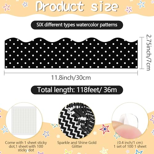 Containlol Classroom Borders for Bulletin Board, 118 ft Black and White Scalloped Trim Bulletin Board Boarders for Home Office Classroom Wall Chalkboard Decoration - style: Black and White Style