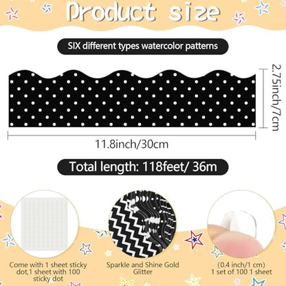 Containlol Classroom Borders for Bulletin Board, 118 ft Black and White Scalloped Trim Bulletin Board Boarders for Home Office Classroom Wall Chalkboard Decoration - style: Black and White Style