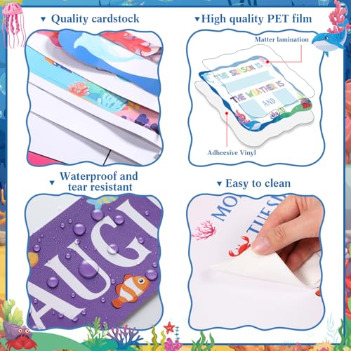 Tenare 169 Pcs Ocean Animals Classroom Calendar Bulletin Board Set, Calendar Seasons Weather Chart Bulletin Board and Classroom Display with Stickers for Bedroom Wall Decoration - style: Ocean Animals