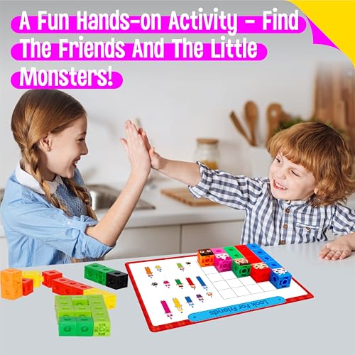 Math Linking Cubes, 100 Math Cube Manipulatives with 30 Learning Activities plus 192 Reusable Stickers, Number Counting Blocks Snap Linking Math Counters, Fun & Educational Pre-K Counting Blocks - style: counting & sticking activity