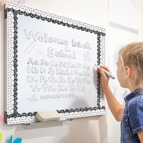 Kolldenn 68.9ft Composition Notebook Bulletin Board Border Black White Squiggles and Stripes Classroom Borders Scalloped Trim Rolled Die Cut for Bulletin Board Chalkboard School Teachers Wall Decor - style: Scalloped Composition