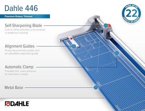 Dahle 446 Premium Rotary Trimmer, 36" Cut Length, 25 Sheet Capacity, Self-Sharpening, Automatic Clamp, German Engineered Paper Cutter - size: 36" Cut Length