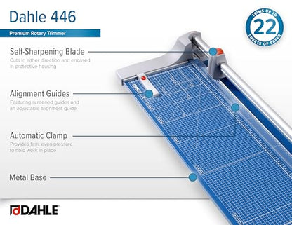 Dahle 446 Premium Rotary Trimmer, 36" Cut Length, 25 Sheet Capacity, Self-Sharpening, Automatic Clamp, German Engineered Paper Cutter - size: 36" Cut Length