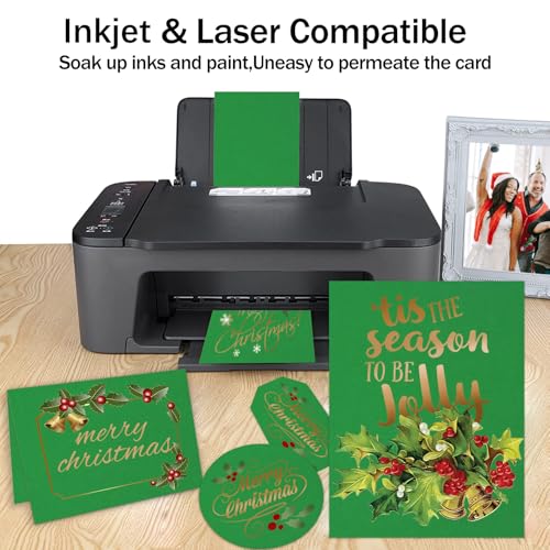 Forest Green Cardstock 8.5 x 11 Thick Printer Paper, Goefun 24 Sheets 80lb Green Card Stock Paper for Christmas Cards Making, Invitations and Craft - color: green