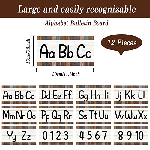 12 Pieces Alphabet Bulletin Board Strips Set Alphabet Line ABC Alphabet Banner & Number Border Posters for Preschool Kindergarten Classroom Playroom Bedroom (Industrial Chic) - style: Industrial Chic