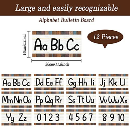 12 Pieces Alphabet Bulletin Board Strips Set Alphabet Line ABC Alphabet Banner & Number Border Posters for Preschool Kindergarten Classroom Playroom Bedroom (Industrial Chic) - style: Industrial Chic