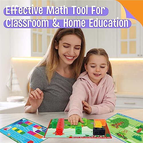 Math Linking Cubes, 100 Math Cube Manipulatives with 30 Learning Activities Number Counting Blocks Snap Linking Math Counters Fun & Educational Pre-K Counting Blocks for Preschool Kindergarten - style: numbers & equation
