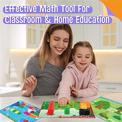 Math Linking Cubes, 100 Math Cube Manipulatives with 30 Learning Activities Number Counting Blocks Snap Linking Math Counters Fun & Educational Pre-K Counting Blocks for Preschool Kindergarten - style: numbers & equation