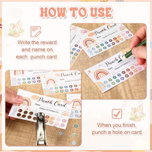 Fumete 400 Pcs Punch Cards for Classroom Reward Cards Behavior Incentive Loyalty Awards for Kids Students Teachers School Business, 8 Styles, 3.5 x 2 in(20 Boho Punches Style) - style: 20 Boho Punches Style