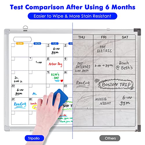 Dry Erase Calendar Whiteboard for Wall, 24" x 18" Magnetic Monthly White Board Calendar Dry Erase, Wall Hanging Aluminum Frame with Tray for Home, School, Office - size: 24" x 18" Silver Frame