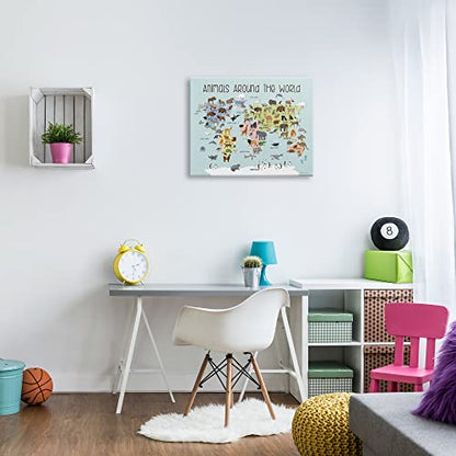 'Animals Around The World Map'| Canvas Art | Stupell Industries | 30 x 24 Inches, Easy to Hang and Sturdy, Made in USA, by Stephanie Workman Marrott - size: 30"L x 24"W