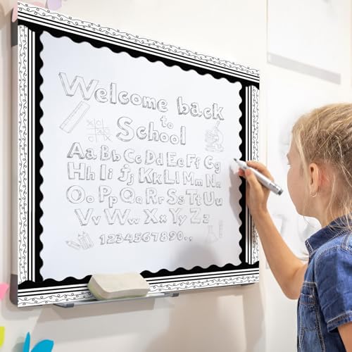Kolldenn 68.9ft Black and White Bulletin Board Border Black White Squiggles and Stripes Classroom Borders Trim Rolled Die Cut for Bulletin Board Chalkboard School Teachers Wall Decor (Scalloped Heart) - style: Scalloped Heart