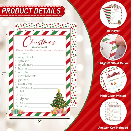 COCHIE 30 Players Christmas Party Games for Adults Family Office Large Groups, Xmas Parties Songs Pictionary Game, Riddle Game, Word Scramble Games with Answer Key (Christmas Tree) - style: Christmas Tree