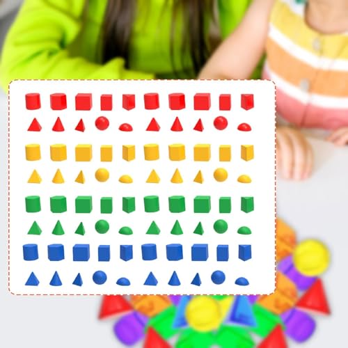 DuskHaven 80 Pieces Geometric Solid Blocks 3D Shapes Pattern Blocks Math Manipulatives Multicolor PP Material Suitable for Early Childhood